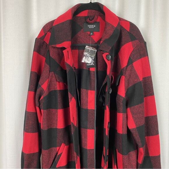Torrid Black&Red Plaid Wool Relaxed Shacket Sz.2 NWT - Picture 6 of 16